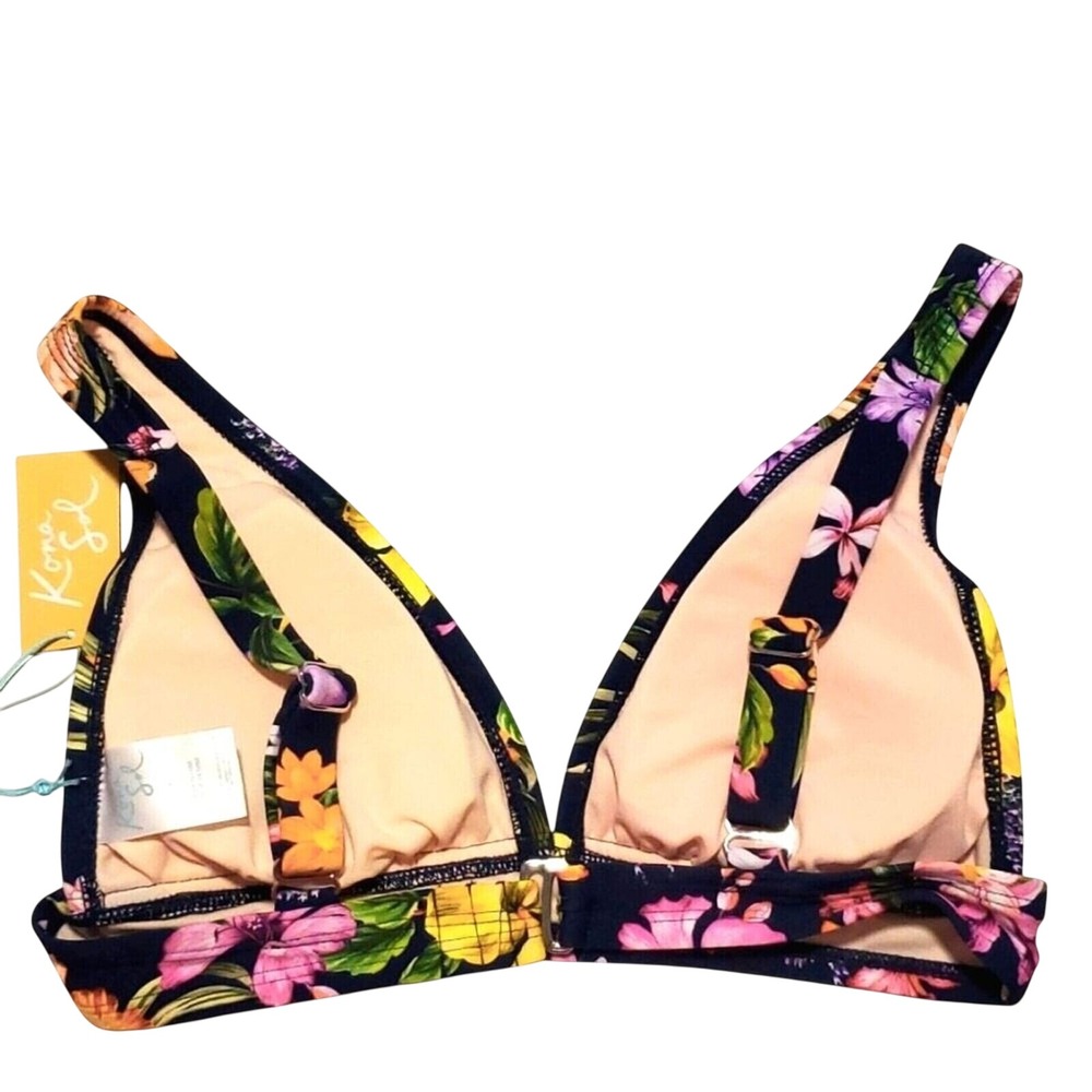 Kona Sol Floral Bikini Top Padded Swimsuit Top Tropical Print New - Picture 3 of 6